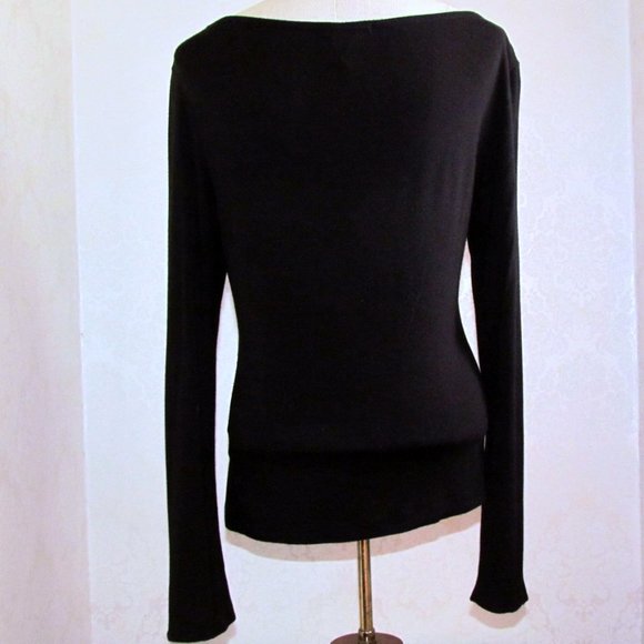 EMBELLISHED BLACK TOP, M, GOLD & SILVER BLING SPARKLY DESIGN, LONG SLEEVED RAYON - Picture 3 of 4